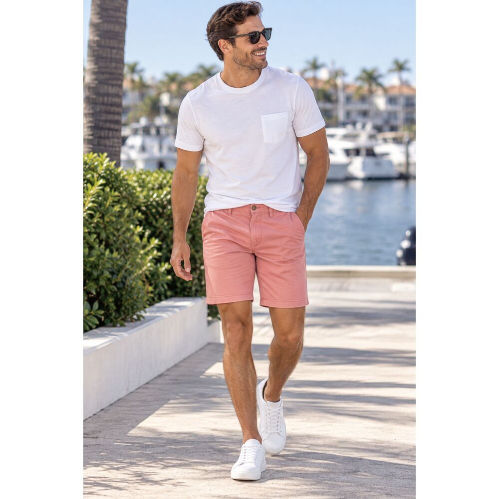 Old Navy Mens Size 29 Slim Built-In Flex Chino Shorts Salmon Pink Stretch Casual
